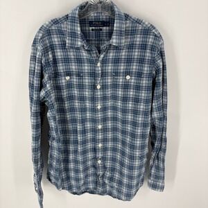 Polo Ralph Lauren‎ Men's Indigo Oxford Plaid Button Down Shirt Size L